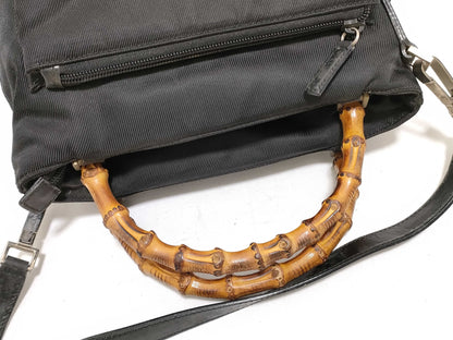 GUCCI Bamboo Shoulder Handbag in Nylon, Black, Z6391