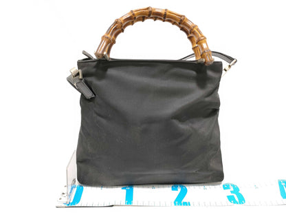 GUCCI Bamboo Shoulder Handbag in Nylon, Black, Z6391