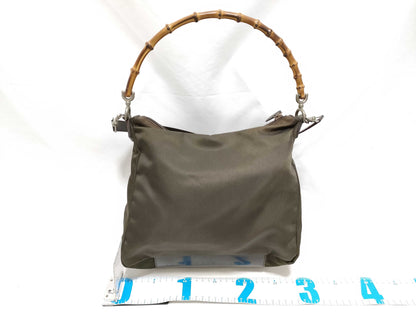 GUCCI Bamboo Shoulder Handbag, Nylon, Brown, Z6392