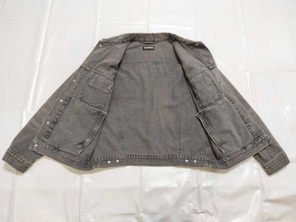 BALENCIAGA Men's Gray Denim Jacket with Back Logo, Size 44