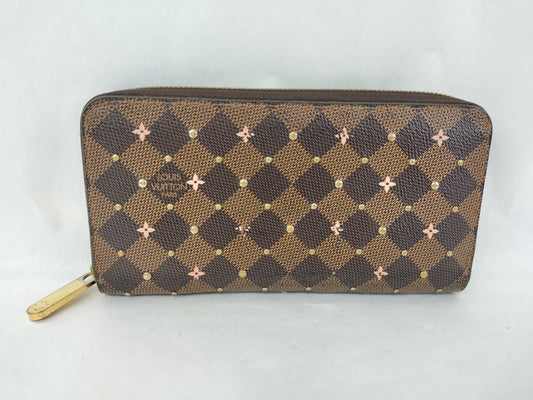 LOUIS VUITTON Damier Zippy Wallet with Studs, Flowers, and Rose Ballerine N60473, IC Activated