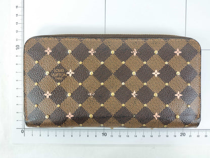 LOUIS VUITTON Damier Zippy Wallet with Studs, Flowers, and Rose Ballerine N60473, IC Activated