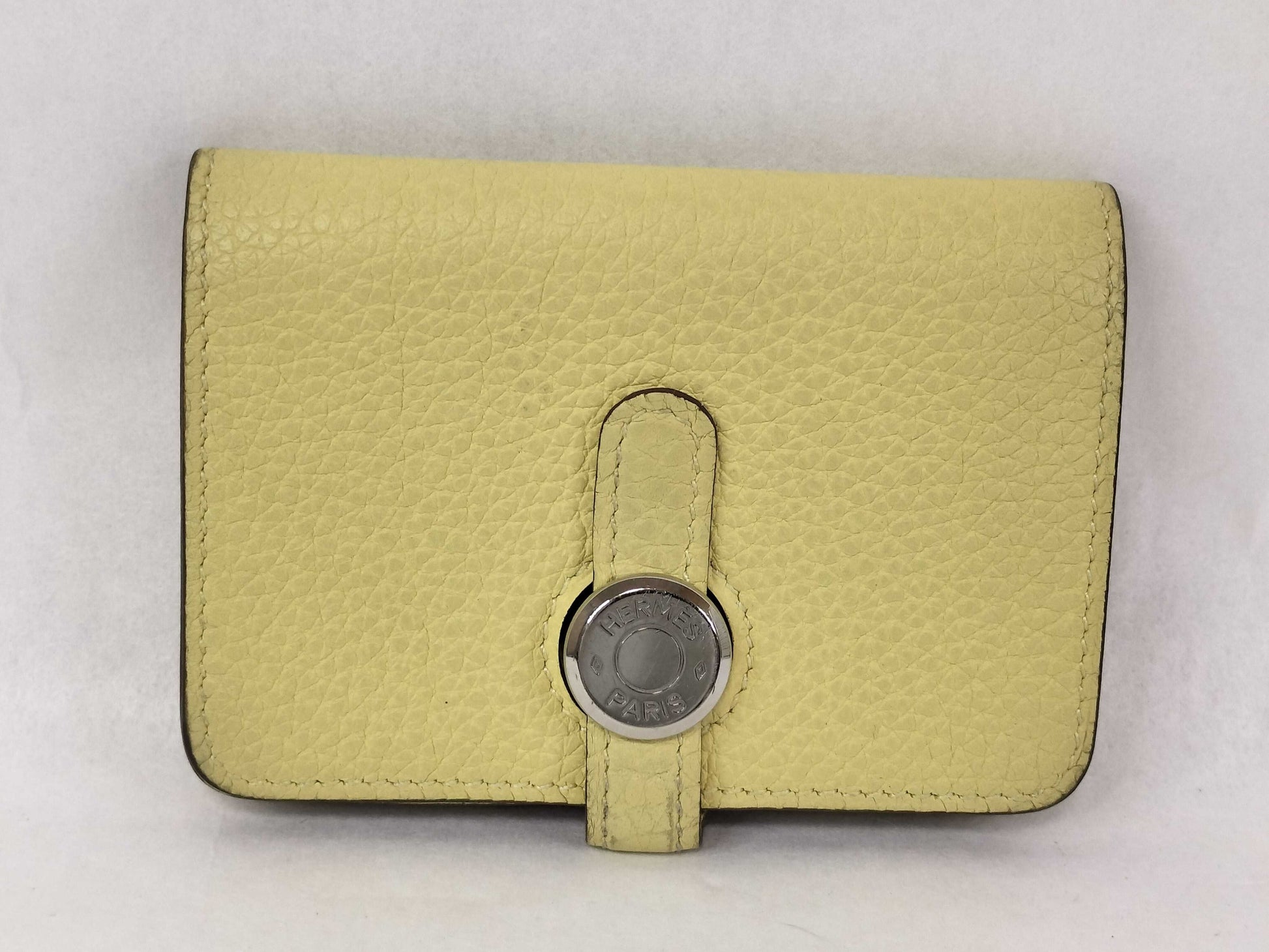 HERMES Dogon Togo Yellow Card Case, Engraved B, Card Case, Pass Case, Business Card Case
