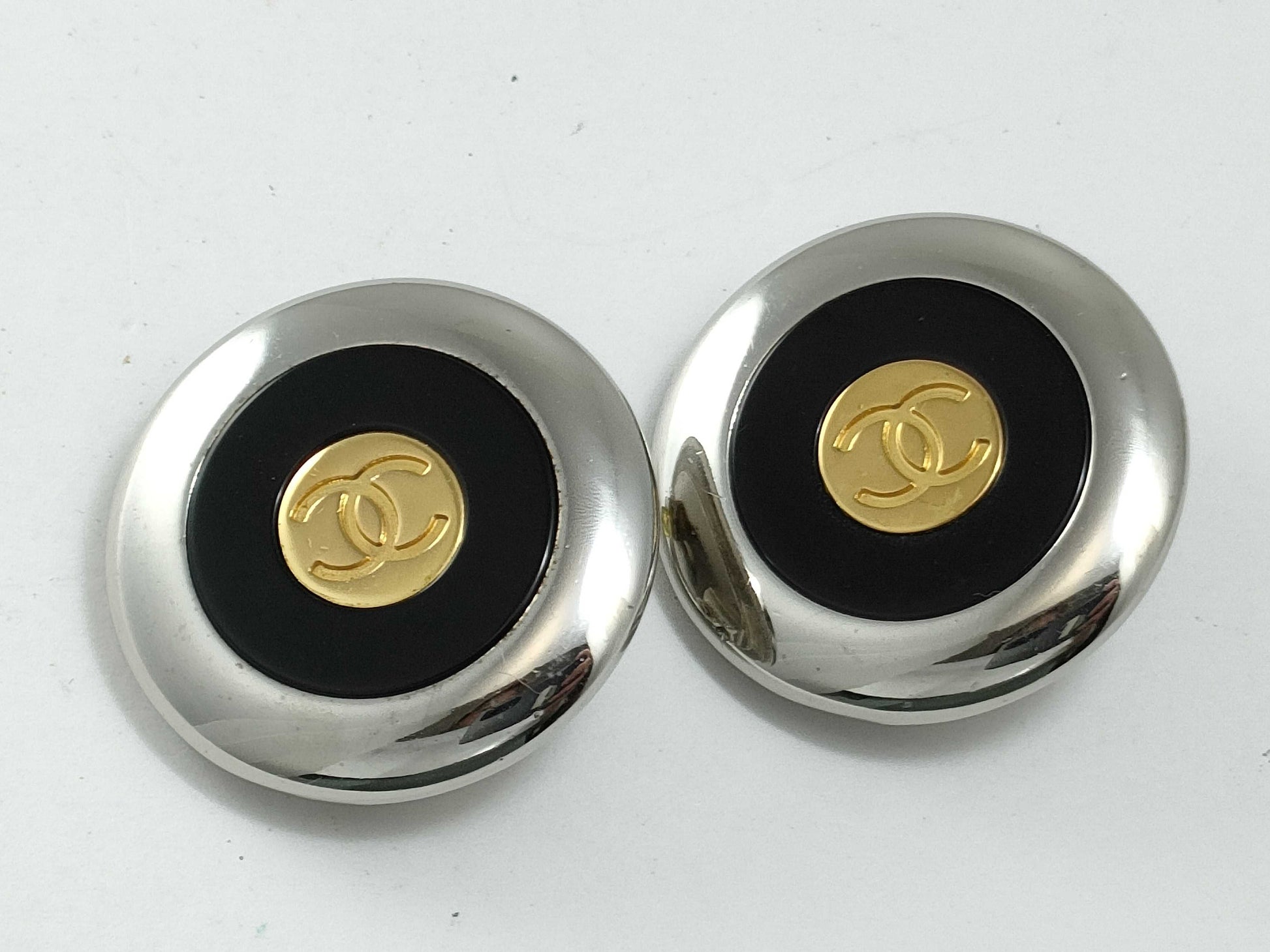 CHANEL Coco Mark Round Earrings Silver 97A Earrings