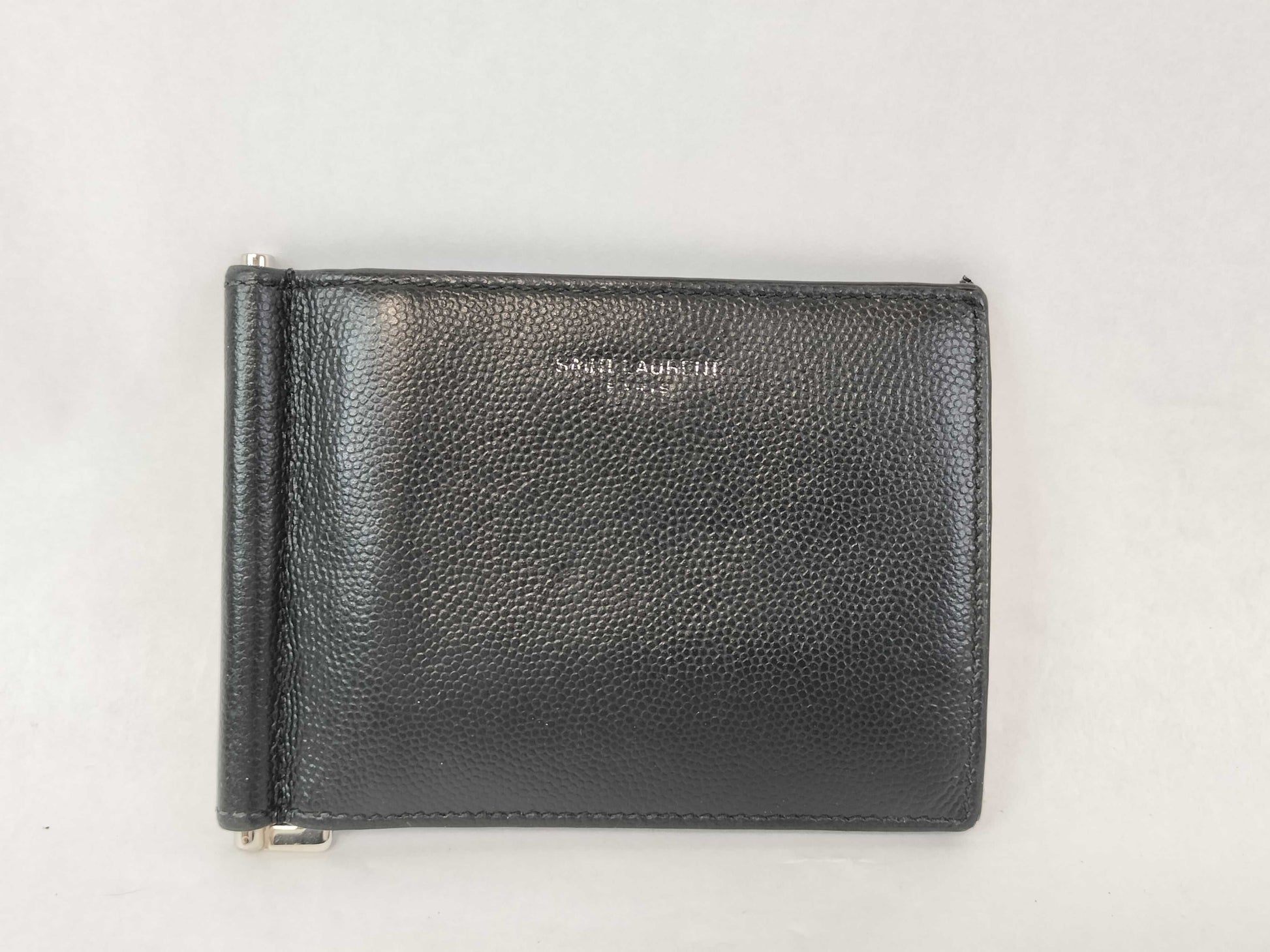 SAINT LAURENT Bill Clip Wallet, Bifold, Leather, Black, 378005