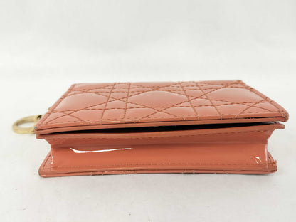 Dior Cannage Compact Wallet, Patent Leather, Salmon Pink