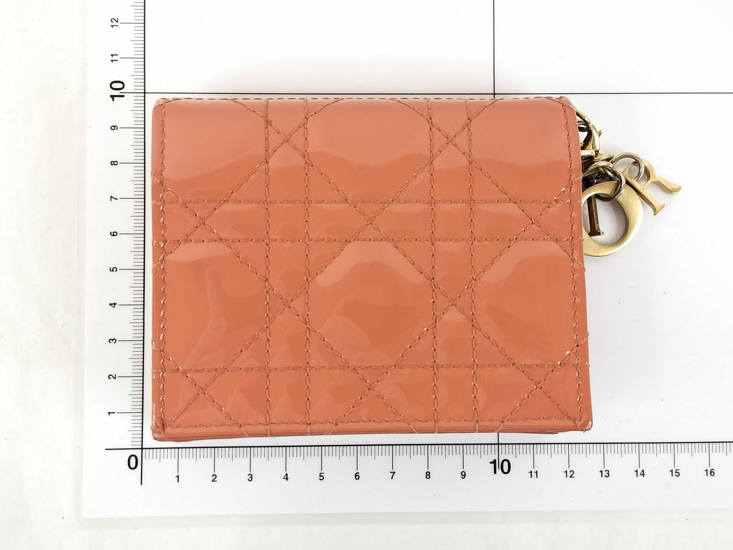 Dior Cannage Compact Wallet, Patent Leather, Salmon Pink