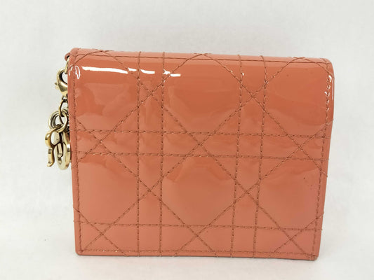 Dior Cannage Compact Wallet, Patent Leather, Salmon Pink