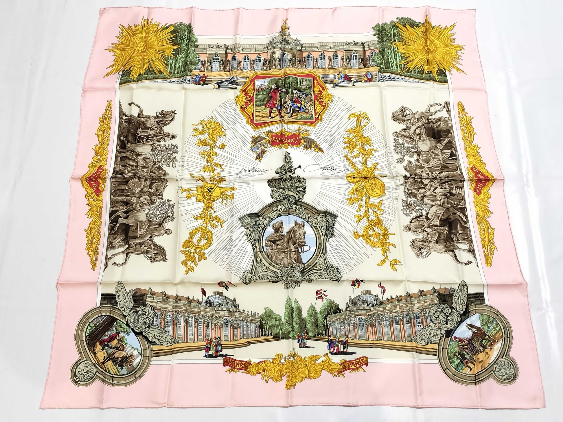HERMES Carré 90 SANSSOUCY Palace Scarf Silk Pink Scarf