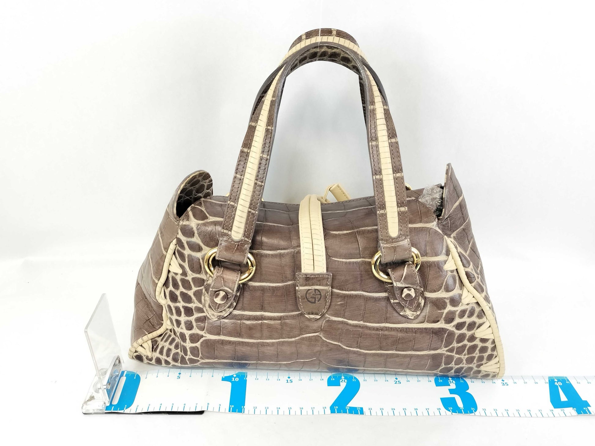 ARMANI GIORGIO ARMANI Giorgio Armani Mini Boston Bag Embossed Fringe Handbag