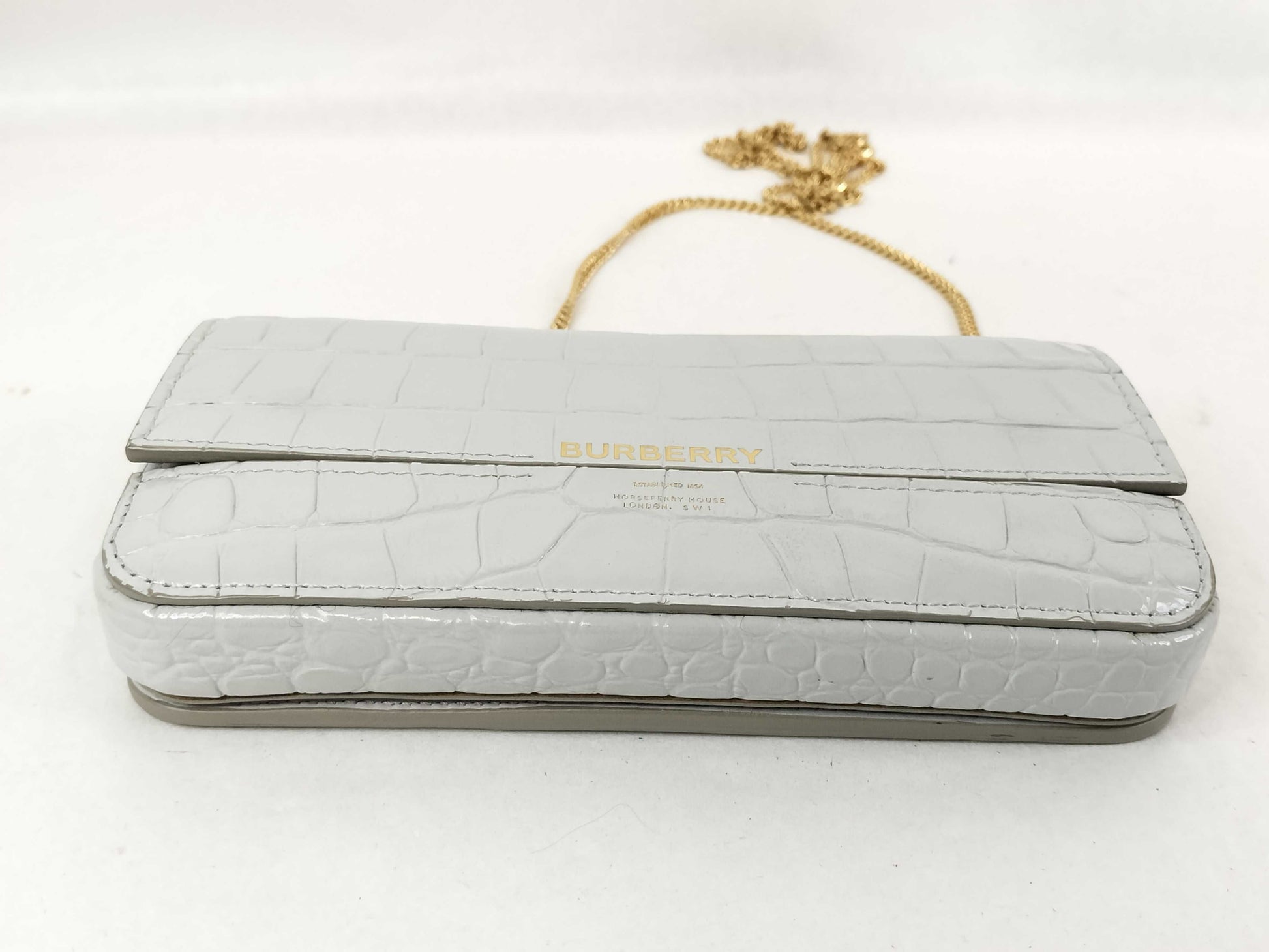 BURBERRY Burberry Chain Shoulder Wallet with Crocodile Embossing and Dust Bag
