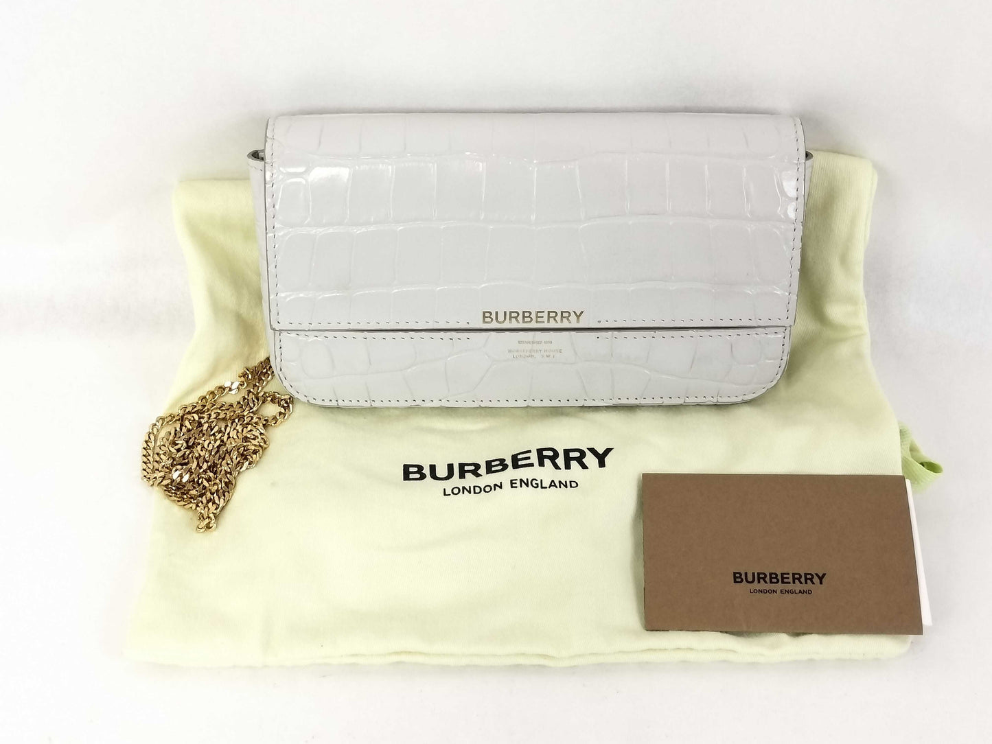 BURBERRY Burberry Chain Shoulder Wallet with Crocodile Embossing and Dust Bag