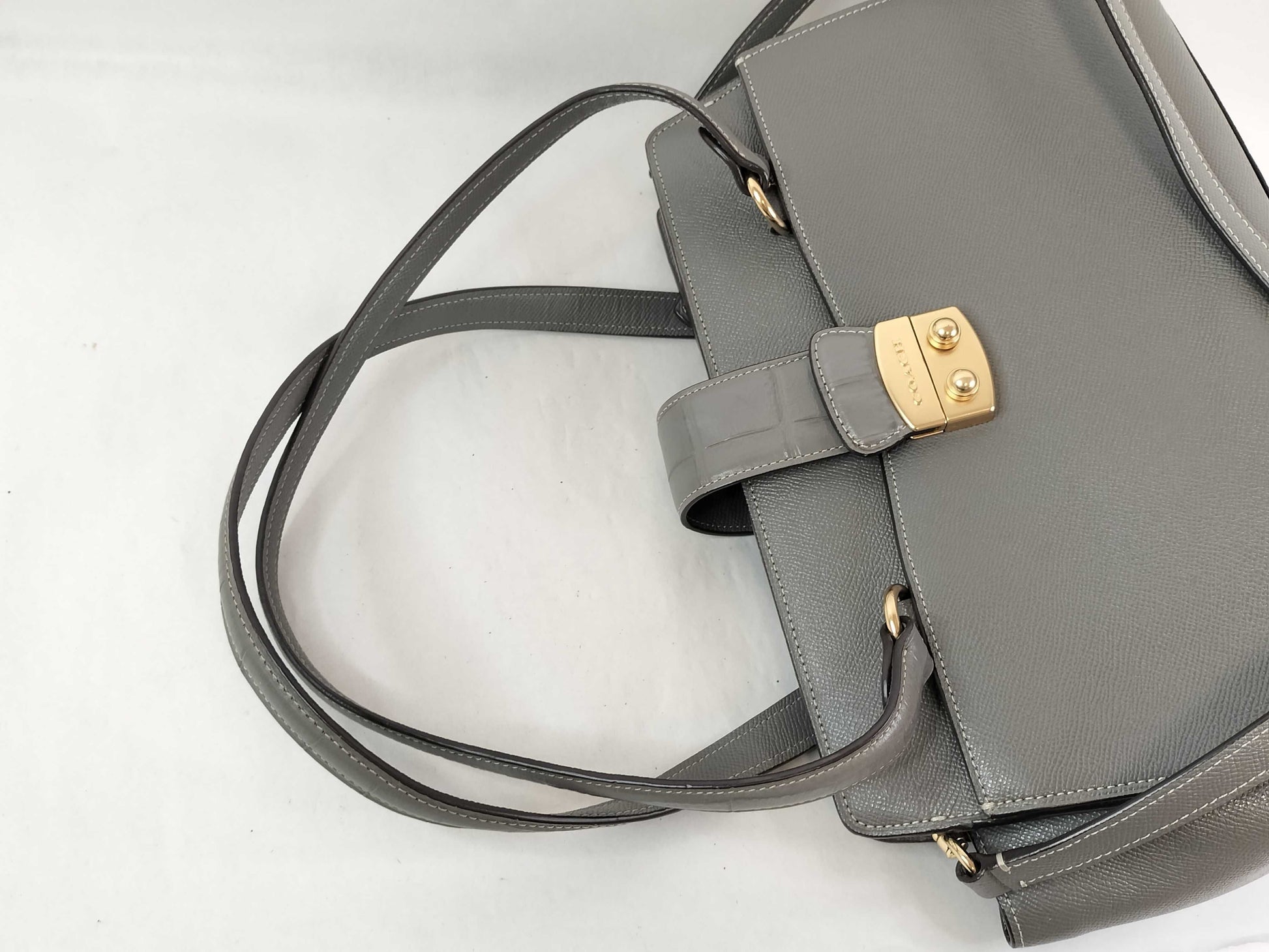 COACH Coach Avery Carryall 2-Way Shoulder Tote Bag in Crossgrain Crocodile Embossed Leather, Gray F38082