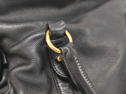 Miu Miu Miu Miu Leather 2-Way Ribbon Vitello Grained Leather Shoulder Bag Black Tote Bag