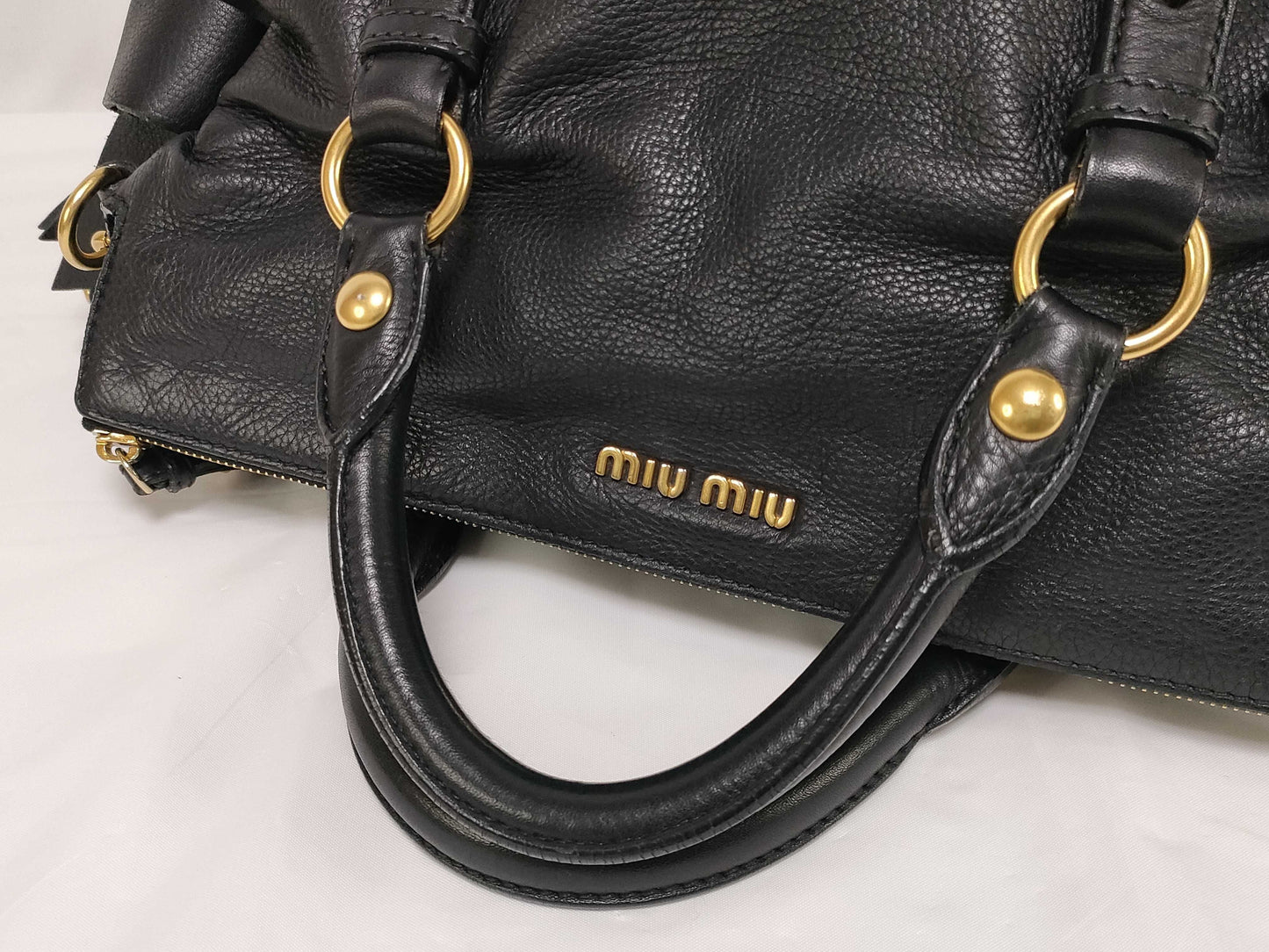 Miu Miu Miu Miu Leather 2-Way Ribbon Vitello Grained Leather Shoulder Bag Black Tote Bag