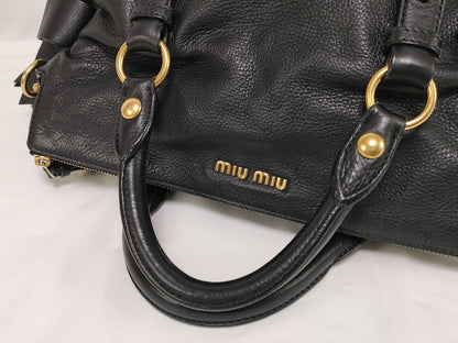 Miu Miu Miu Miu Leather 2-Way Ribbon Vitello Grained Leather Shoulder Bag Black Tote Bag