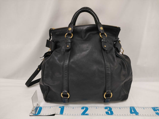 Miu Miu Miu Miu Leather 2-Way Ribbon Vitello Grained Leather Shoulder Bag Black Tote Bag