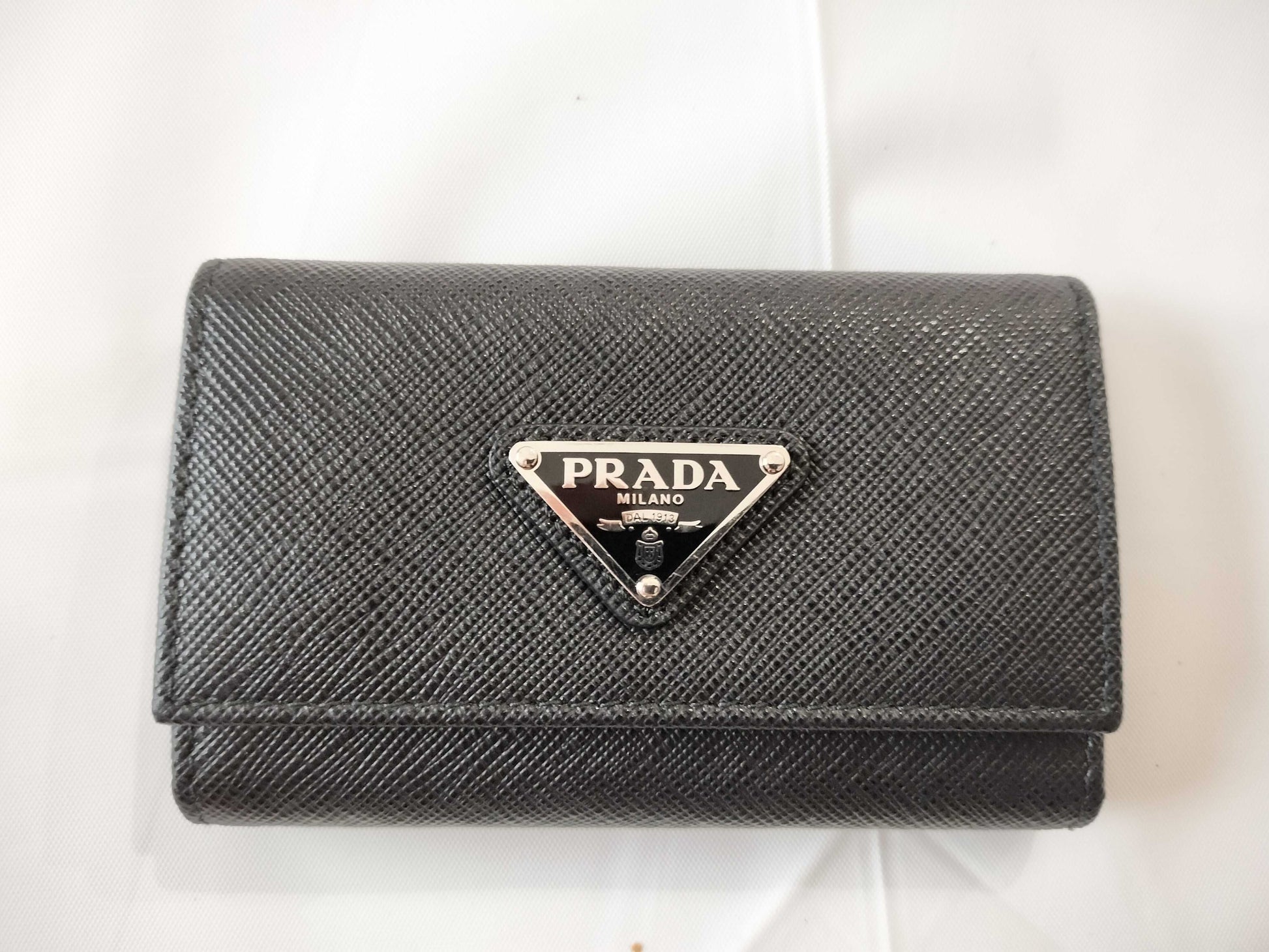 PRADA 1PG004 Triangle Logo Saffiano 4-Ring Key Case with IC Chip