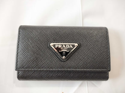 PRADA 1PG004 Triangle Logo Saffiano 4-Ring Key Case with IC Chip