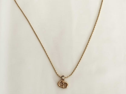 Dior CD logo rhinestone gold necklace