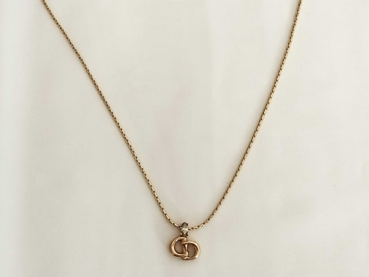 Dior CD logo rhinestone gold necklace