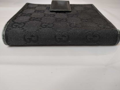 GUCCI GG Canvas Gucci Double Hook Leather Black Wallet 05504 1502 Wallet