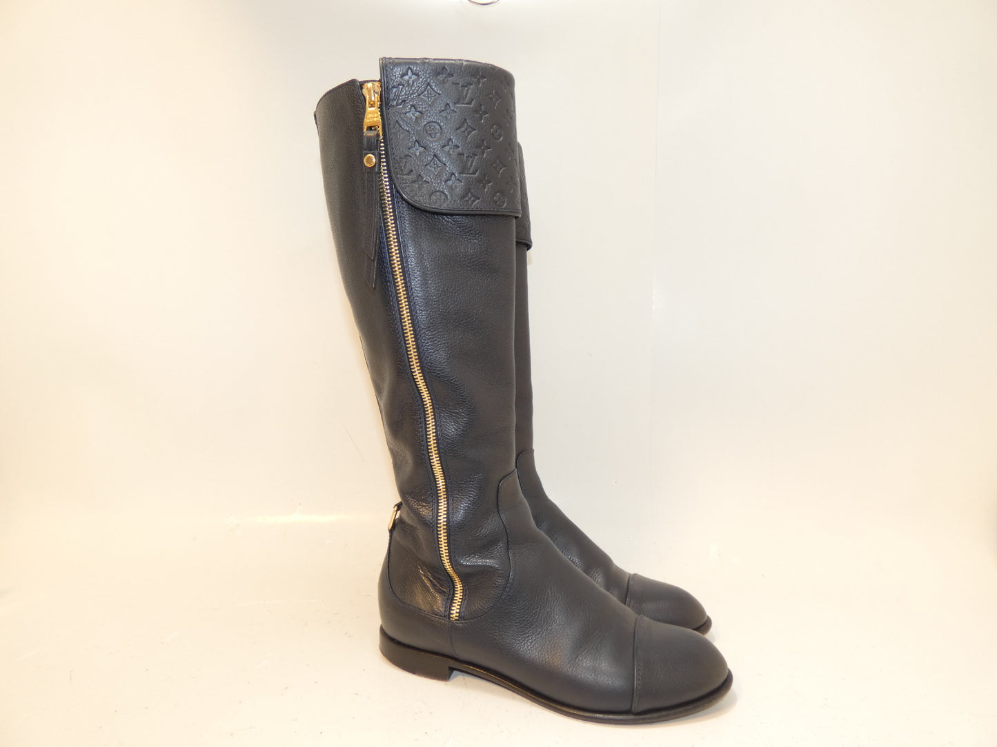 LOUIS VUITTON Empreinte Monogram Leather Long Boots with Side Zipper, Size M Other Shoes