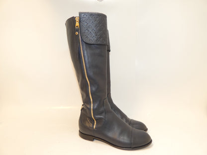 LOUIS VUITTON Empreinte Monogram Leather Long Boots with Side Zipper, Size M Other Shoes