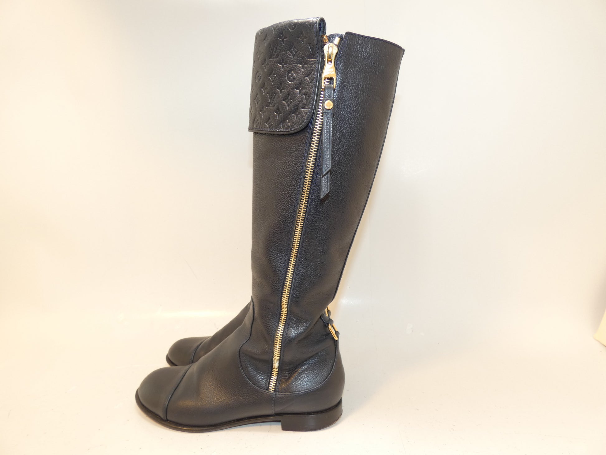 LOUIS VUITTON Empreinte Monogram Leather Long Boots with Side Zipper, Size M Other Shoes