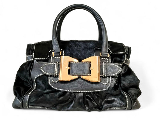 GUCCI GUCCI Queen Motif Hardware Leather Harako Black Handbag Serial Number 189886 002122 Handbag