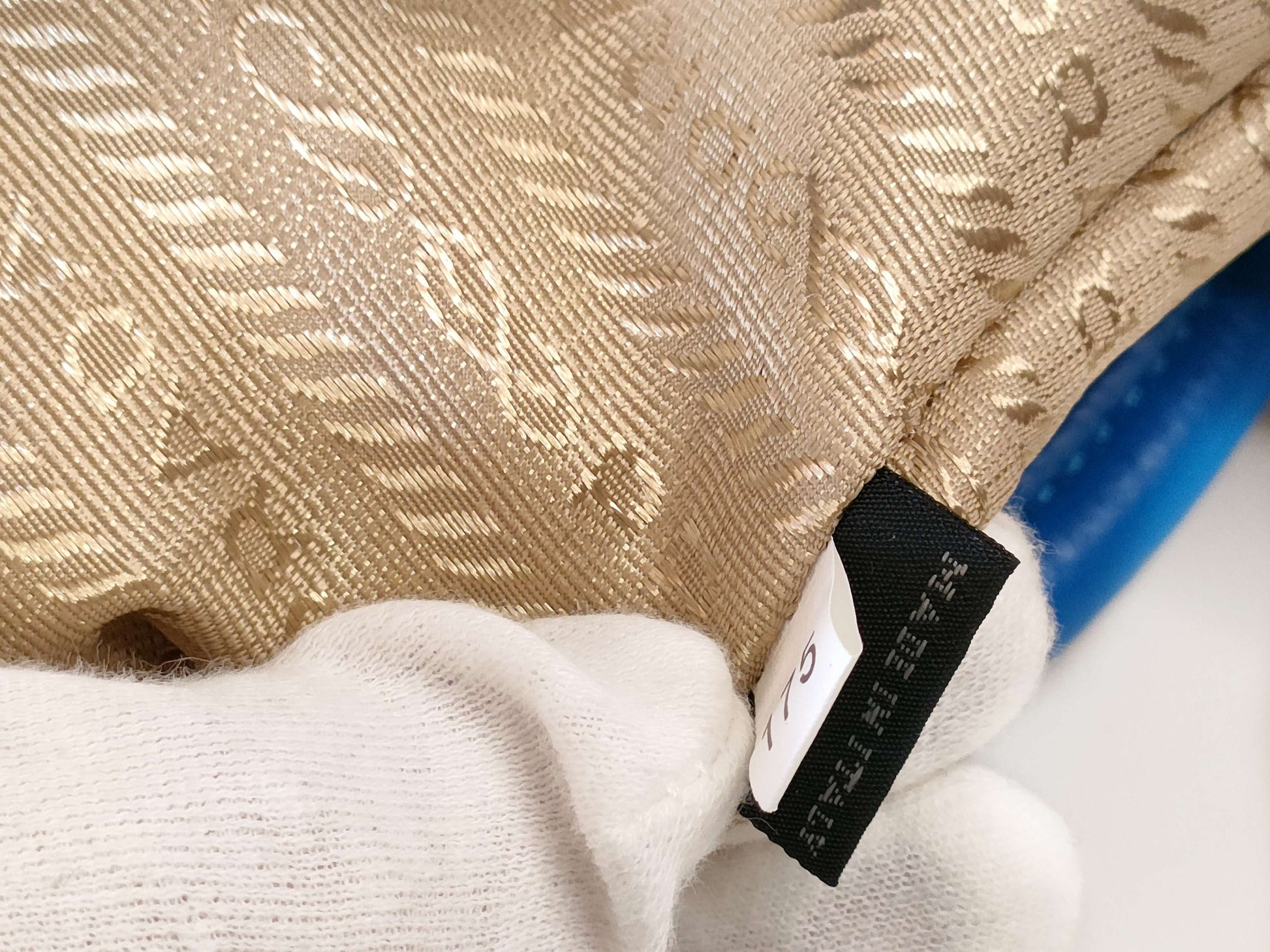 PRADA Blue Leather Canvas Jacquard Handbag with Gold Hardware