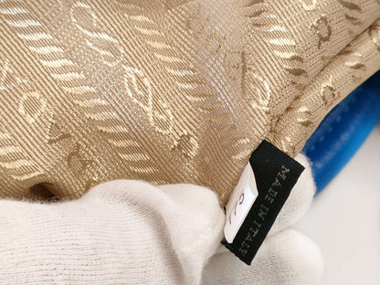 PRADA Blue Leather Canvas Jacquard Handbag with Gold Hardware