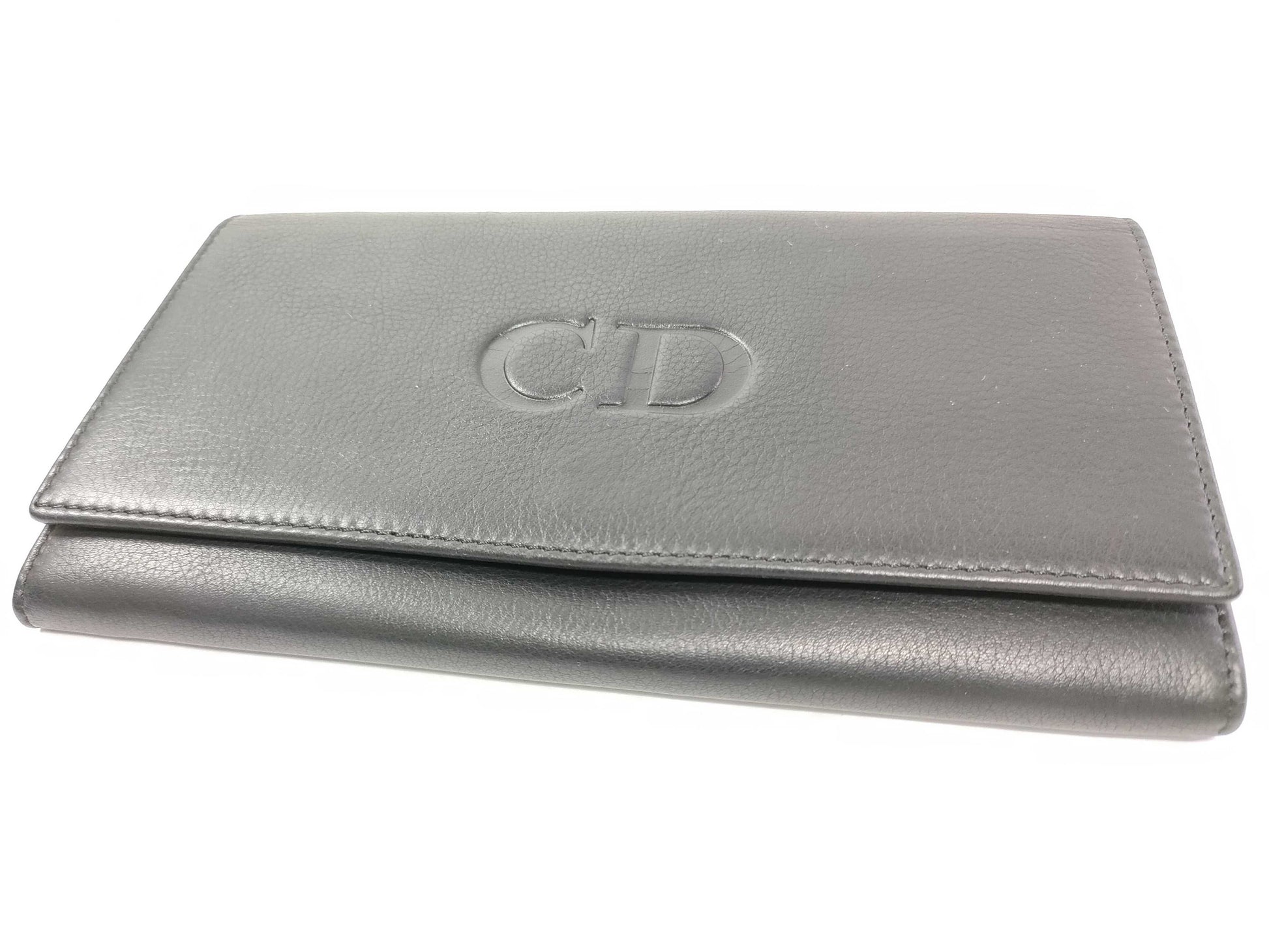 Dior Christian Dior Leather Bifold Long Wallet Black