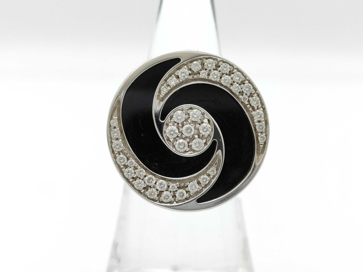 BVLGARI Optical Onyx and Diamond Ring, 750 White Gold/Stainless Steel, 23.9g 