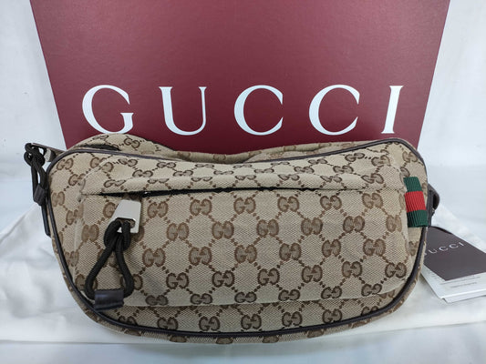 GUCCI GG Canvas Large Sling Bag with Embossed Logo, Waist Bag, 802096, Shoulder Bag