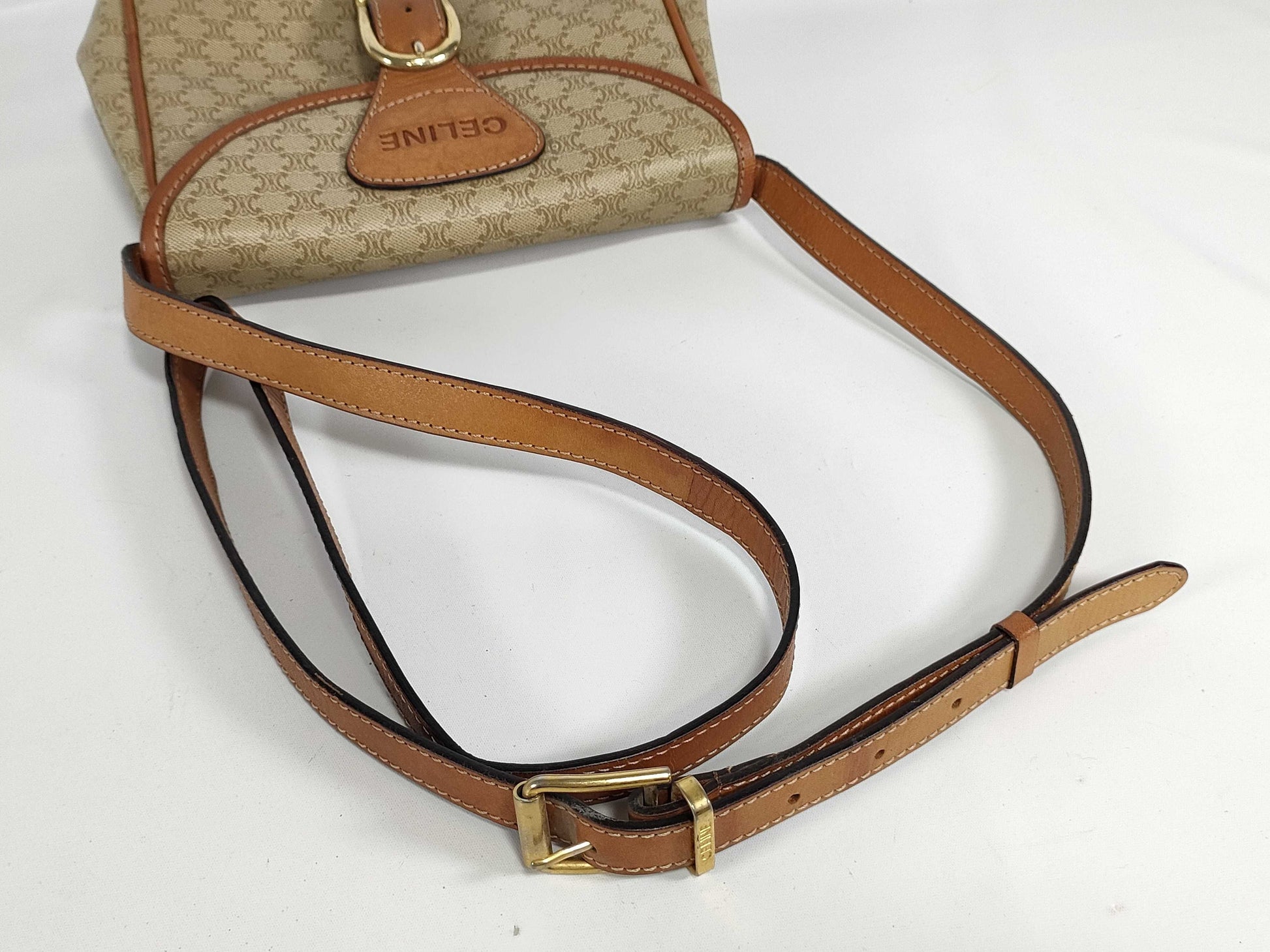 CELINE White Macadam Mini Shoulder Bag Triomphe Shoulder Bag