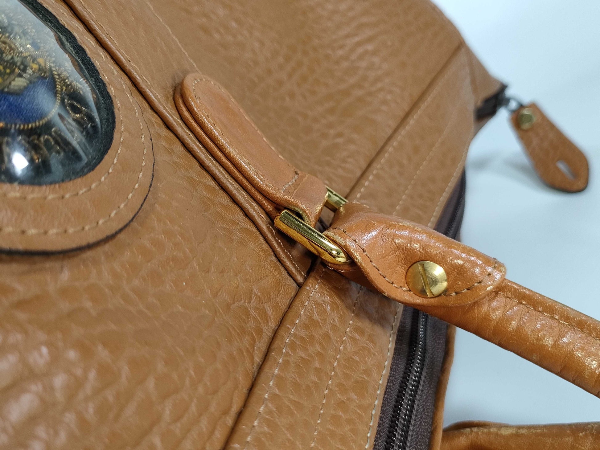 Burberrys Nova Check Boston Bag in Brown Leather