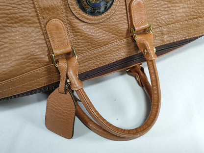 Burberrys Nova Check Boston Bag in Brown Leather
