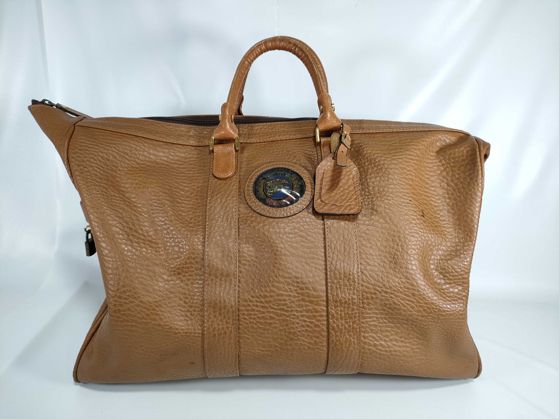 Burberrys Nova Check Boston Bag in Brown Leather