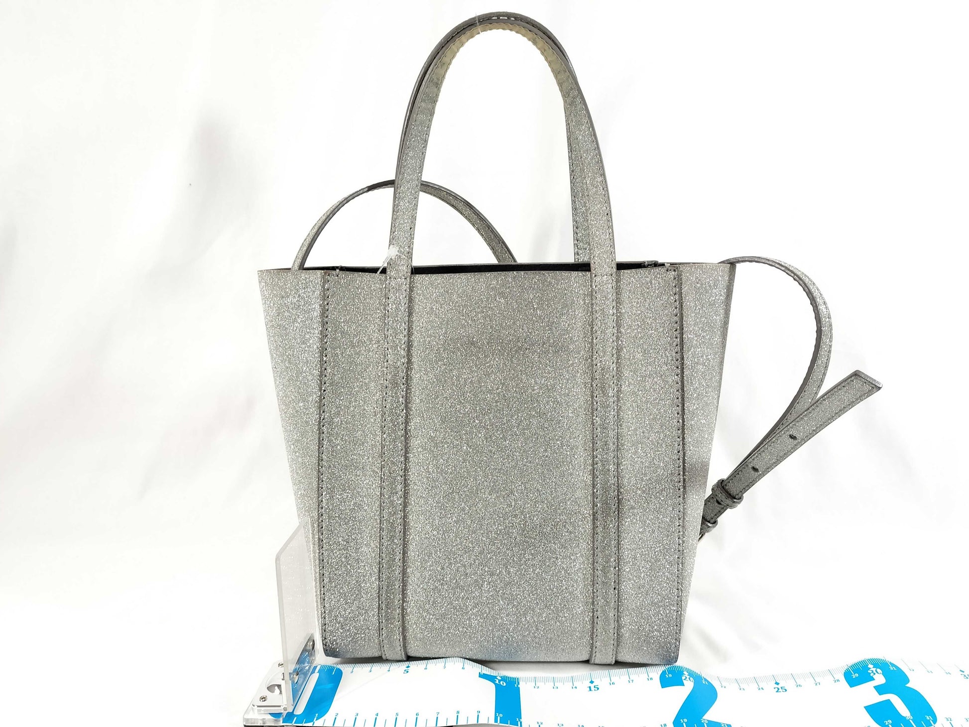 BALENCIAGA Everyday Tote XXS 2-Way Bag, Glitter Leather, Silver, 551815, Bag, Strap, Handbag