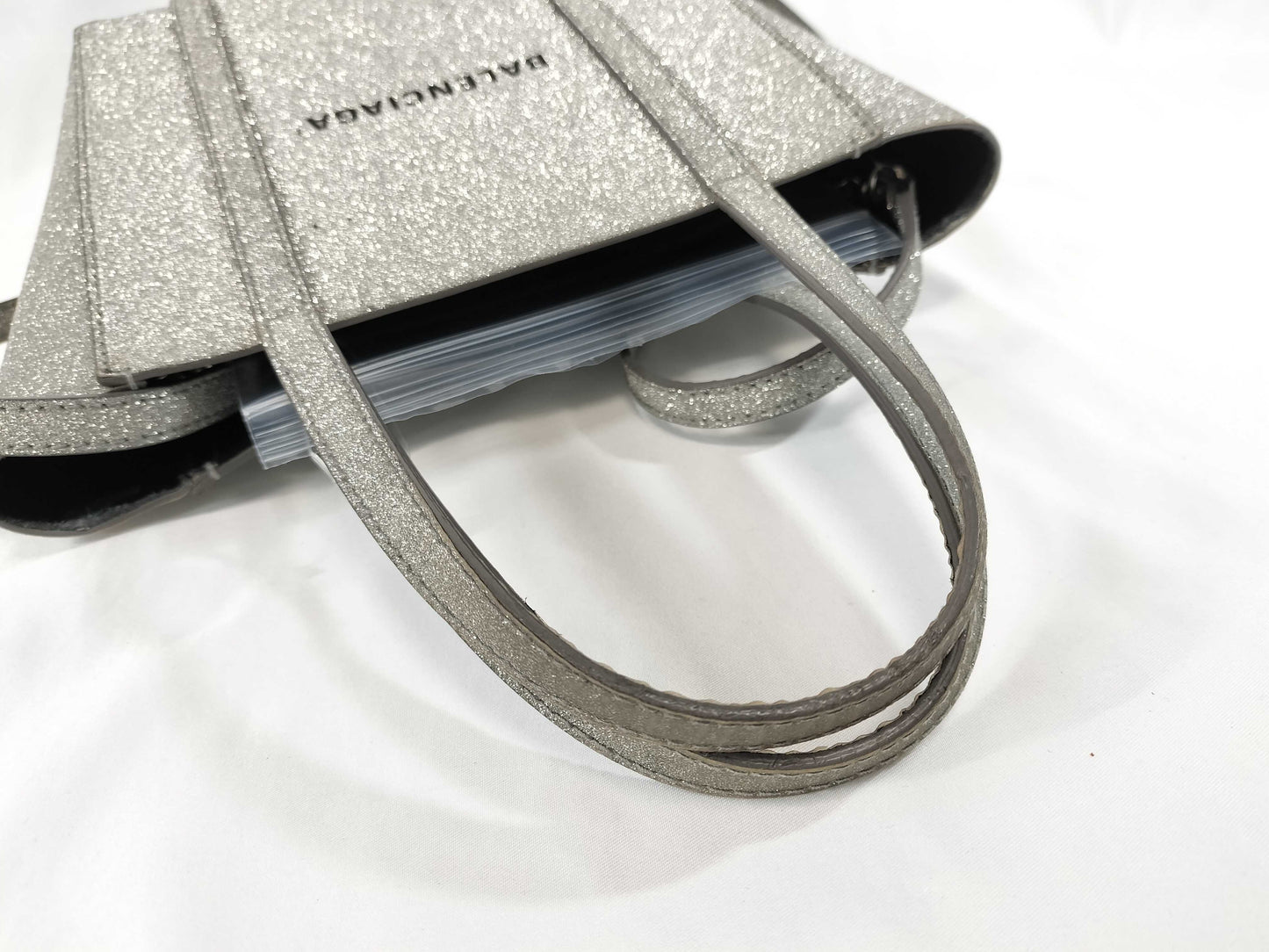 BALENCIAGA Everyday Tote XXS 2-Way Bag, Glitter Leather, Silver, 551815, Bag, Strap, Handbag