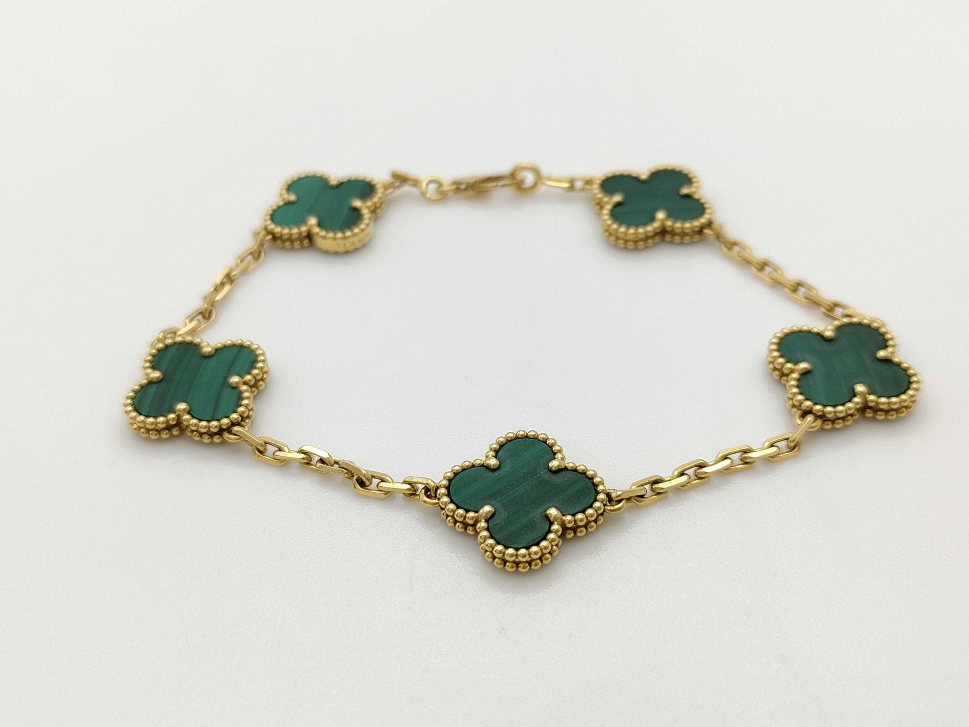 Van Cleef & Arpels Vintage Alhambra 5-Piece Malachite Bracelet in Yellow Gold and Au750, 12.6g