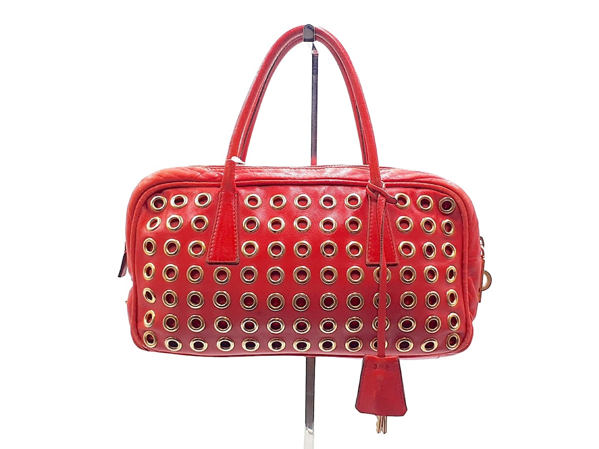 PRADA Punched Gold Hardware Triangle Plate Lamb Leather Handbag