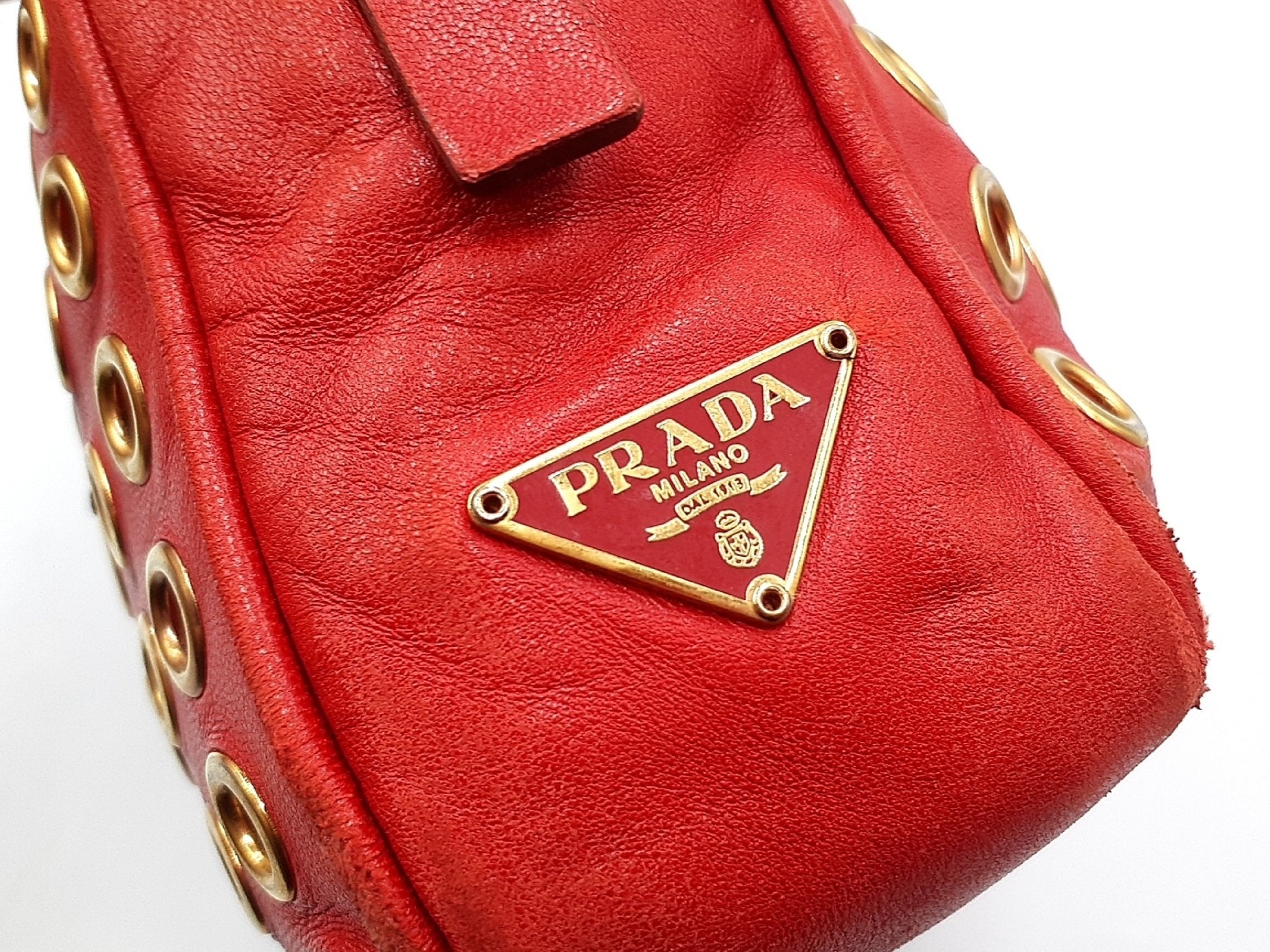 PRADA Punched Gold Hardware Triangle Plate Lamb Leather Handbag