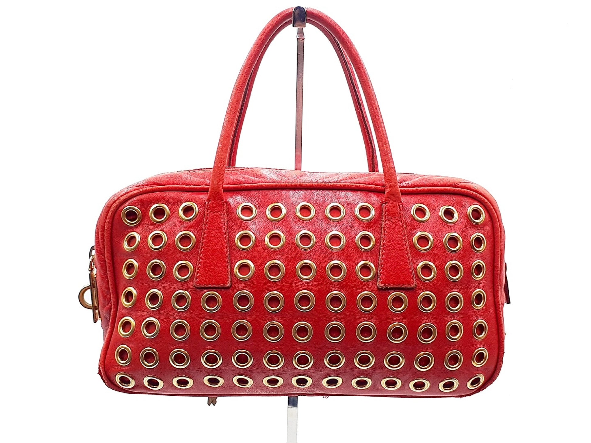 PRADA Punched Gold Hardware Triangle Plate Lamb Leather Handbag