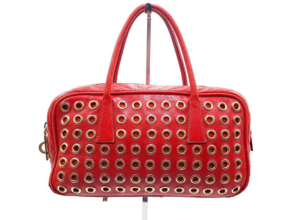 PRADA Punched Gold Hardware Triangle Plate Lamb Leather Handbag