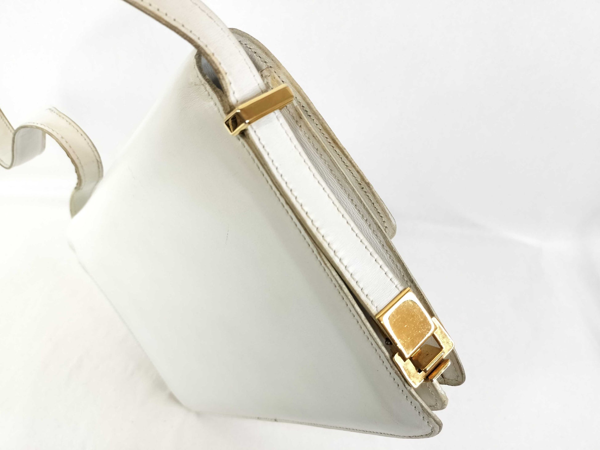 CELINE Shoulder Bag with Carriage Hardware, White Leather Shoulder Bag
