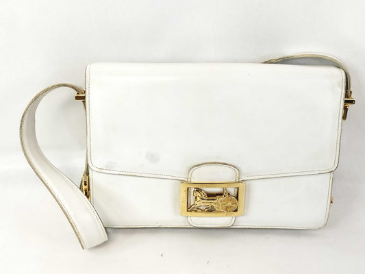 CELINE Shoulder Bag with Carriage Hardware, White Leather Shoulder Bag