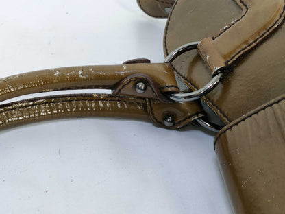 Salvatore Ferragamo Gancini Ferragamo Handbag Gancini Khaki Enamel Handbag