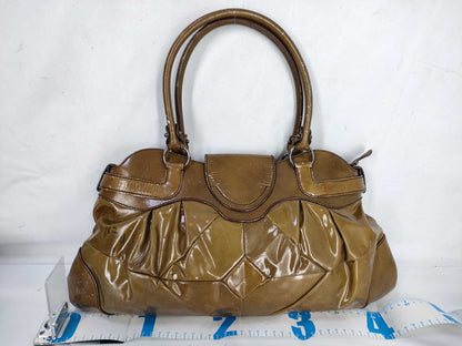 Salvatore Ferragamo Gancini Ferragamo Handbag Gancini Khaki Enamel Handbag